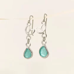 Sterling Silver Sea Glass Leaf Earrings