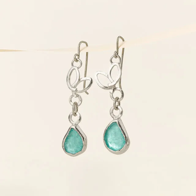 Sterling Silver Sea Glass Leaf Earrings