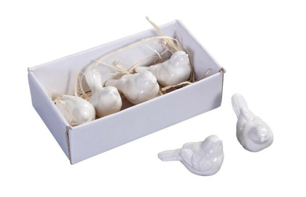 White Ceramic Birds, Set Of 6 1
