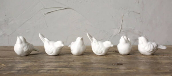 White Ceramic Birds, Set Of 6 2