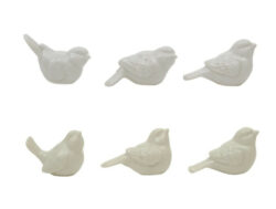 White Ceramic Birds, Set Of 6