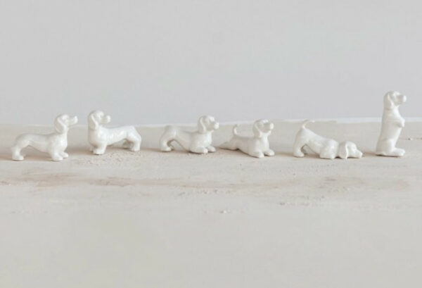 White Stoneware Dachshunds, Boxed Set Of 6 1