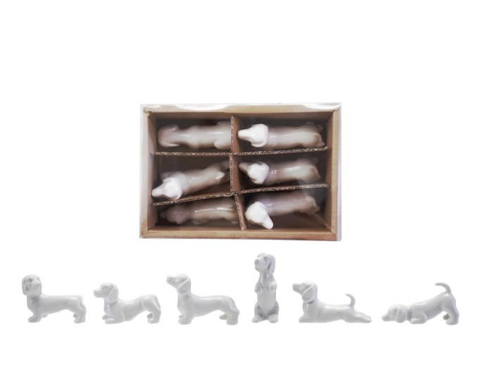 White Stoneware Dachshunds, Boxed Set Of 6 White Stoneware Dachshunds, Boxed Set Of 6
