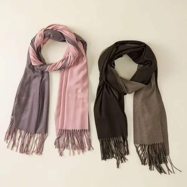 Duo-tone Reversible Woven Cashmere Blend Shawl 2