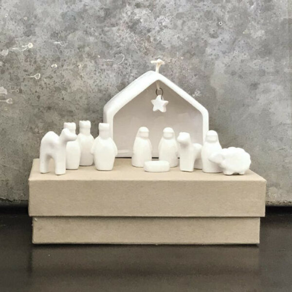 East Of India Miniature Porcelain Nativity Set In Gift Box 1