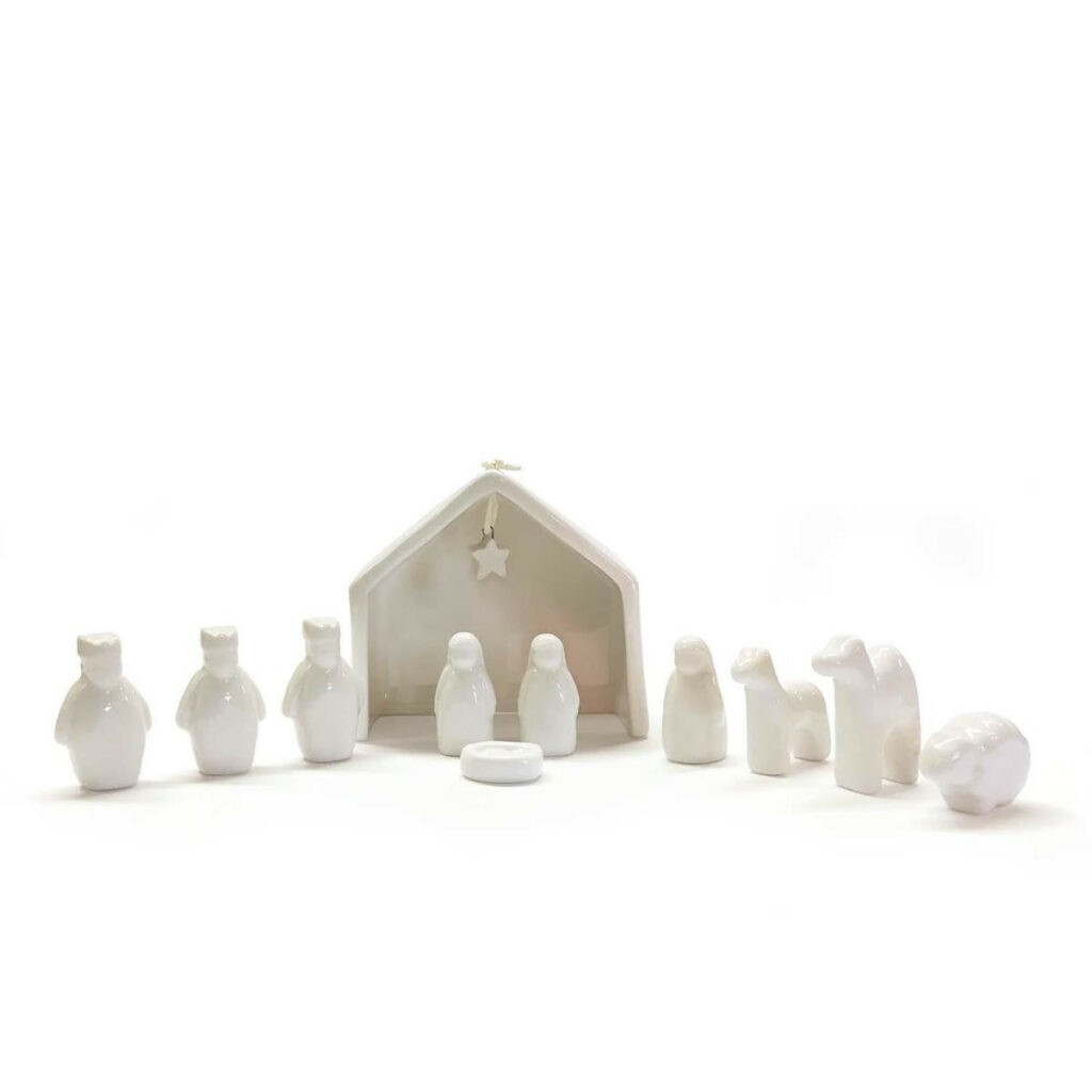 East Of India Miniature Porcelain Nativity Set In Gift Box