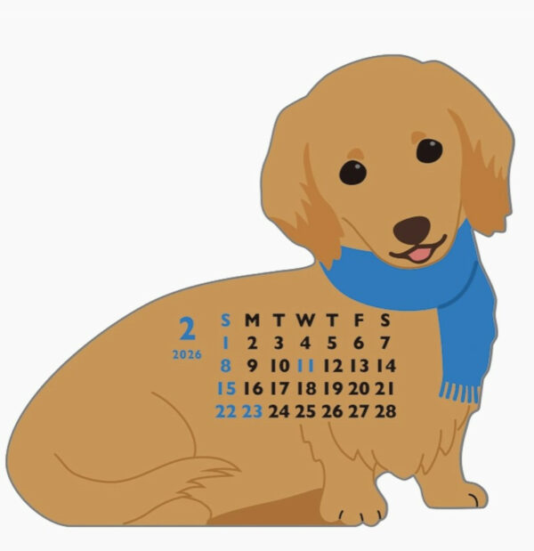 Mini Dachshund Die Cut Calendar - 2026 2