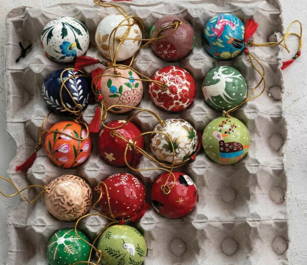 Mini Paper Mache Ball Ornaments, Set Of 12 1