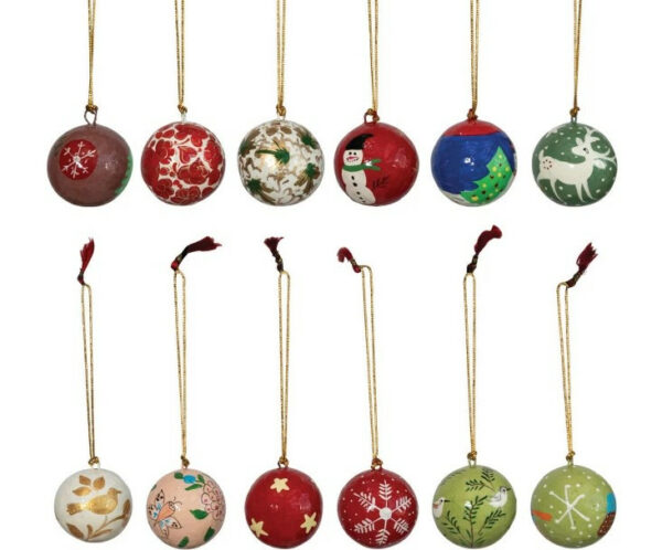 Mini Paper Mache Ball Ornaments, Set Of 12 2