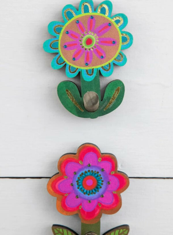 Natural Life Flower Wooden Wall Hooks, Set Of 2 1