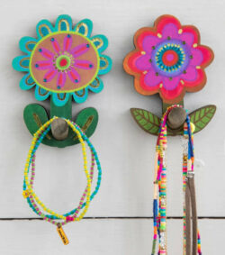 Natural Life Flower Wooden Wall Hooks, Set Of 2