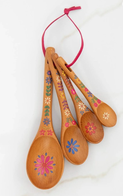 Natural Life Folk Flower Wood Measuring Spoons Natural Life Folk Flower Wood Measuring Spoons