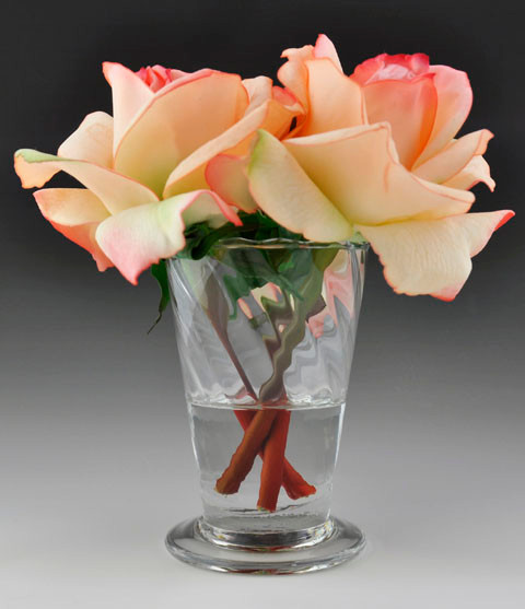 Silk Pink Roses In Glass Vase