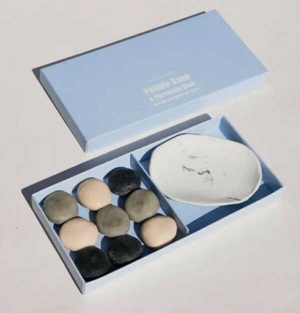 Small Pebble Soap With Porcelain Dish Set 3