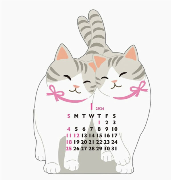 Twin Cats Die Cut Calendar - 2026 3