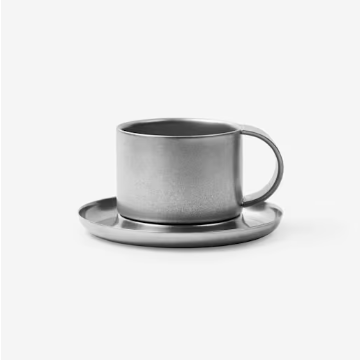 Brushed Steel Mug And Saucer