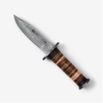 Damascus And Stacked Leather Cliff Point Knife 1