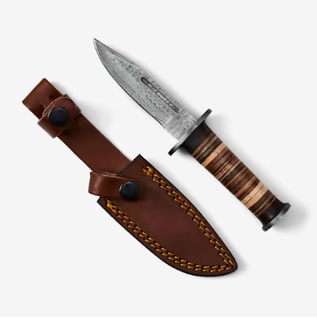 Damascus And Stacked Leather Cliff Point Knife Damascus And Stacked Leather Cliff Point Knife