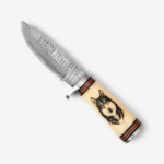 Engraved Wolf Damascus Knife