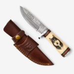 Engraved Wolf Damascus Knife 2