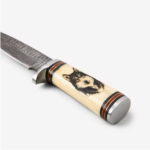 Engraved Wolf Damascus Knife 4