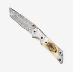 Engraved Wolf On Bone Damascus Tanto Folder 3