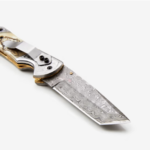 Engraved Wolf On Bone Damascus Tanto Folder 4