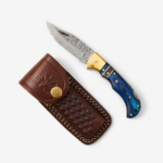Exclusive Blue Diamond Wood & Damascus Folding Knife