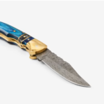 Exclusive Blue Diamond Wood & Damascus Folding Knife 3