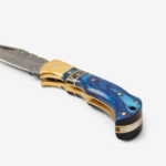 Exclusive Blue Diamond Wood & Damascus Folding Knife 4