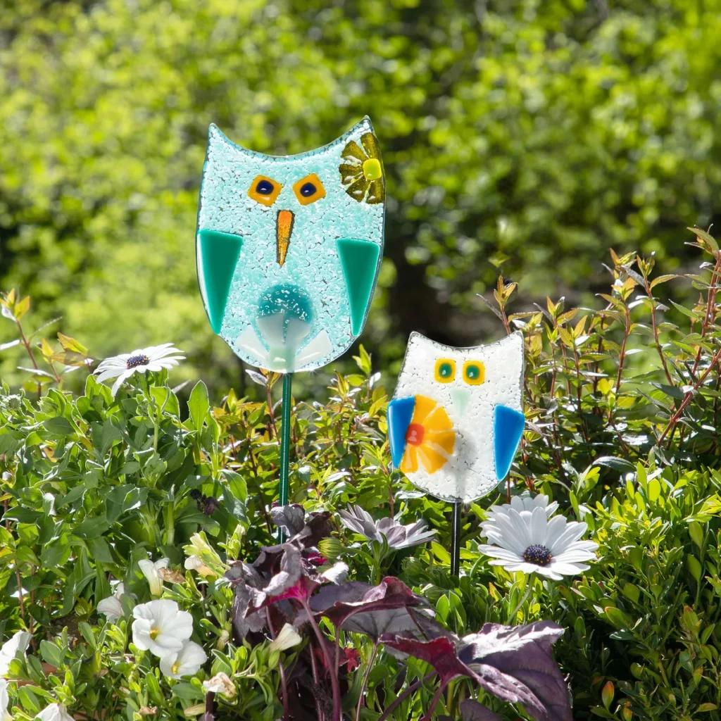 Handmade Glass Garden Stakes - Owl