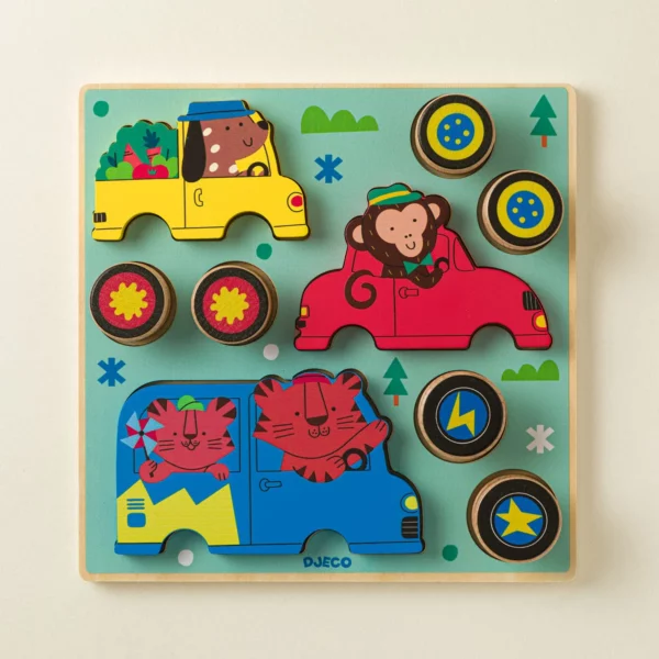 Puzzle & Roll Wooden Vehicle Toddler Puzzle 2