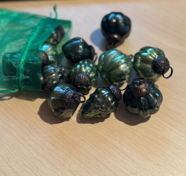 Embossed Mini Green Mercury Glass Ornaments, Set Of 12 1