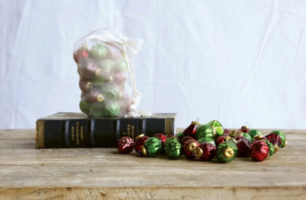 Embossed Red & Green Mini Mercury Glass Ornaments, Set Of 12 3