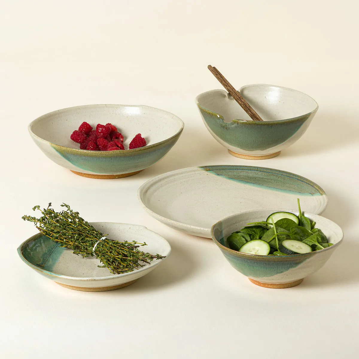 Handmade Ceramic Green Splash Dinnerware Handmade Ceramic Green Splash Dinnerware