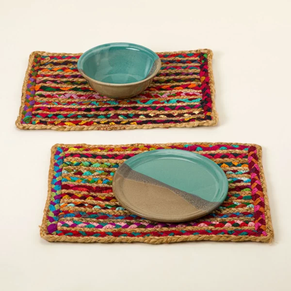 Repurposed Sari Woven Placemats - Set Of 2 3