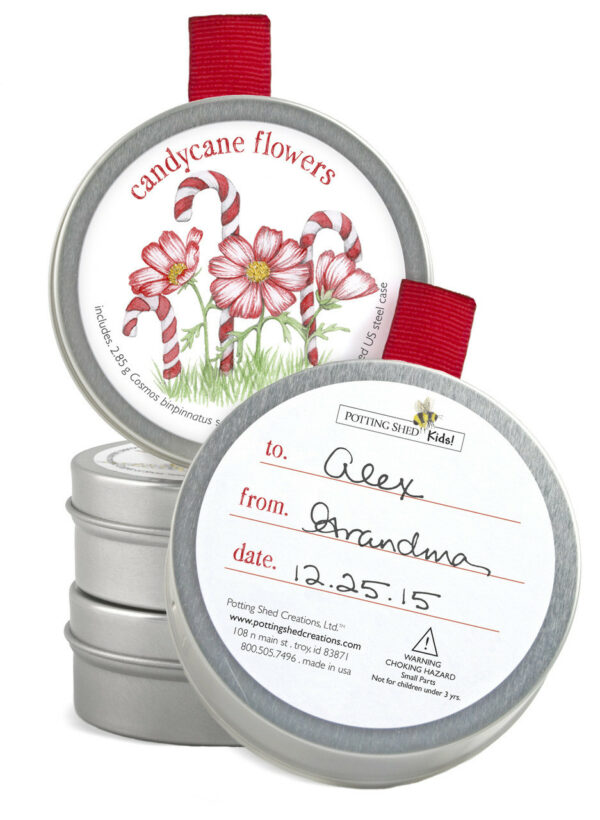 Seed Tin Ornament - Candycane Flowers 1