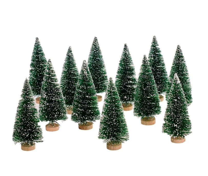 Yukon Sisal Snow Covered Green Trees, Set Of 12