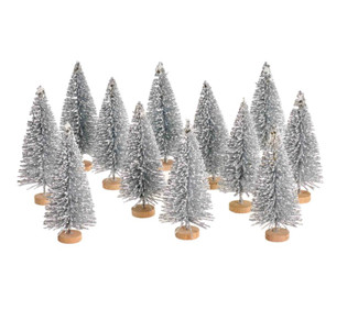Yukon Sisal Snow Covered Silver Trees, Set Of 12