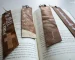 diy leather bookmarks made with dark wax stain and different sticker decor