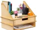 "Handmade wooden organizer on a desk"