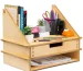 "Handmade wooden organizer on a desk"